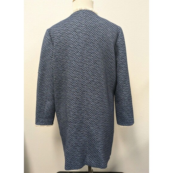 J. McLaughlin Blue White Fringe Trim Tweed Blazer Jacket sz M Officewear Chic - Picture 7 of 12